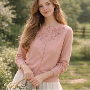 Vintage Pendleton Blush Cardigan with Floral Details